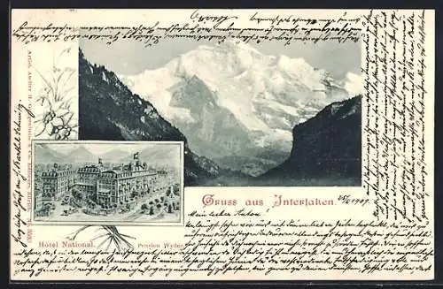 AK Interlaken, Hotel National mit Gebirgspanorama