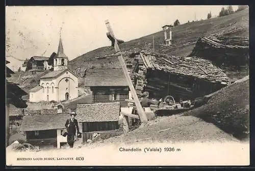 AK Chandolin /Valais, Ortspartie an der Kirche