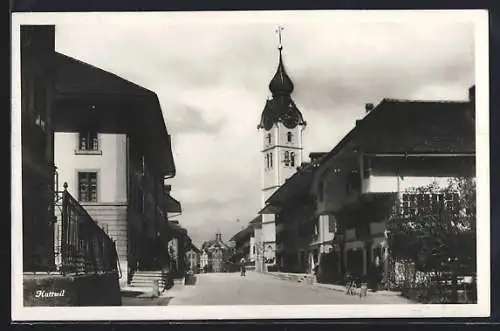 AK Huttwil, Strassenpartie mit Kirchturm