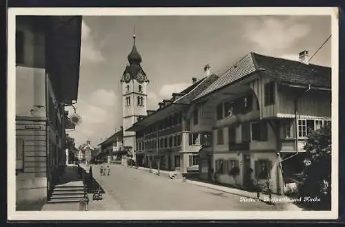 AK Huttwil, Dorfplatz und Kirche, Oberdorfstrasse