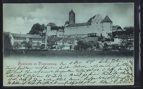 Mondschein-AK Porrentruy, Schloss im Ortsbild