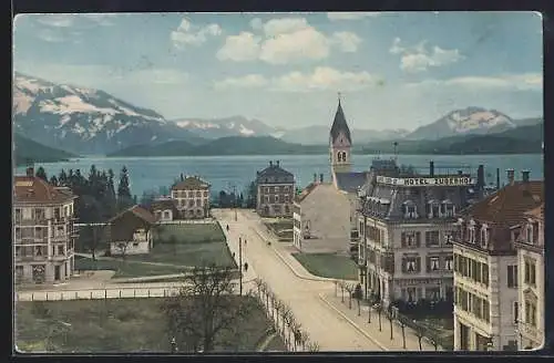 AK Zug, Alpenstrasse mit Hotel Zugerhof aus der Vogelschau