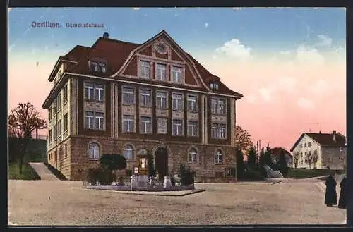 AK Oerlikon, Gemeindehaus bei Abendstimmung