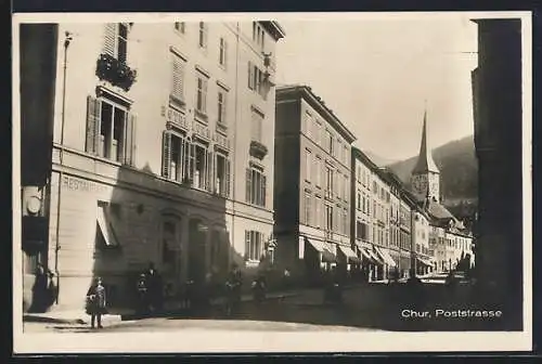 AK Chur, Poststrasse mit Hotel Lukmanier