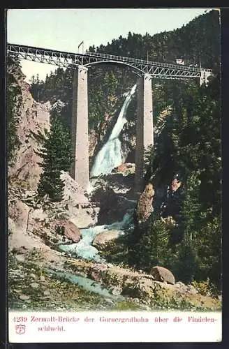 AK Findelen-Schlucht, Zermatt-Brücke der Gornergratbahn