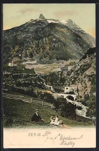 AK Wassen, Gesamtansicht mit Bahnlinien und Viaducte