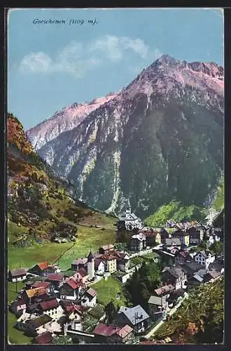 AK Goeschenen, Ortsansicht mit Bergpanorama