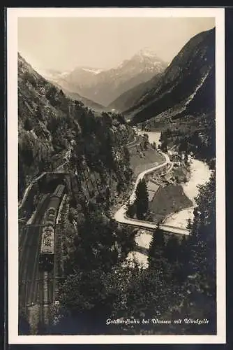 AK Gotthardexpress der schweizer Eisenbahn bei Wassen mit Windgelle