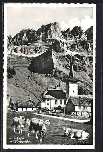 AK Urnerboden, Kirche mit Blick gegen Jägerstöcke