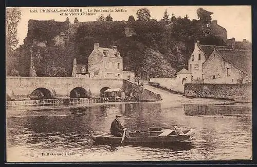 AK Fresnay-sur-Sarthe, Le Pont sur la Sarthe et le Vieux Château