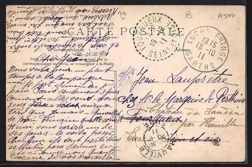 AK Luché, Entrée de la Ville avec pont et vélos sur le côté