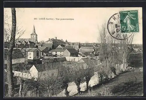 AK Loué, Vue panoramique du village et de l`église