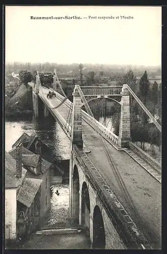 AK Beaumont-sur-Sarthe, Pont suspendu et Moulin