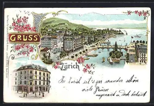 Lithographie Zürich, Tonhalle am Alpemquai, Gesamtansicht