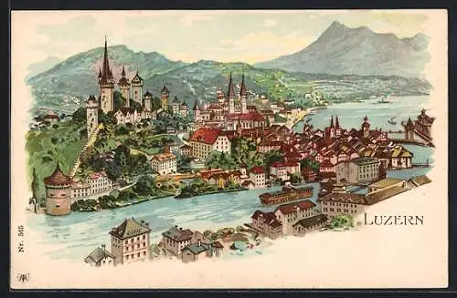 Lithographie Luzern, Panorama der Stadt