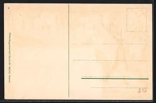 Passepartout-Lithographie Nyon, Ortspartie vom Wasser aus gesehen, Wappen