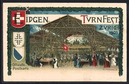 Künstler-Lithographie K. Mossdorf: Zürich, Eidgen. Turnfest 1903