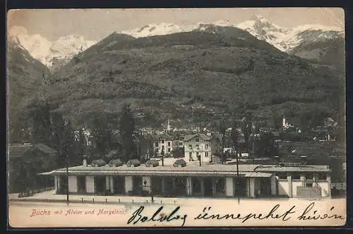 AK Buchs / St. Gallen, Bahnhof mit Blick zum Alvier und Margelkopf