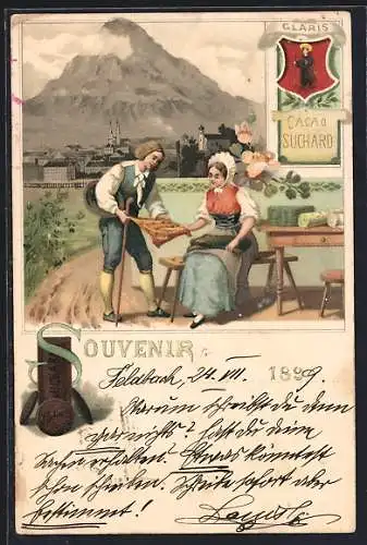 Lithographie Glaris, Cacao Suchard, Schweizerisches Paar