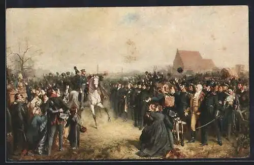 AK Befreiungskriege, Aufruf an mein Volk, Freiwillige von 1813 vor König Friedrich Wilhelm III. zu Breslau