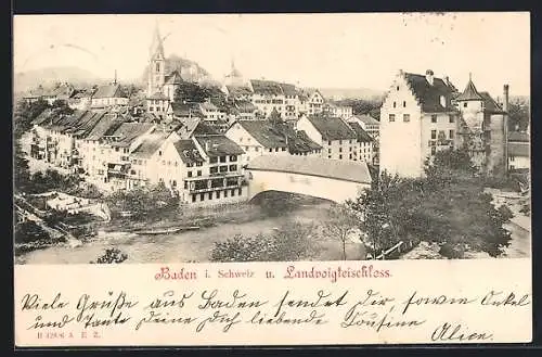 AK Baden, Teilansicht m. Landvoigteischloss