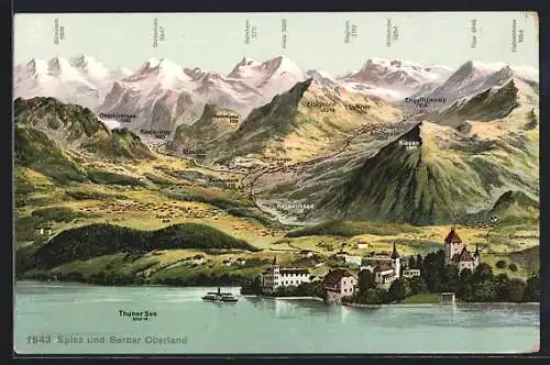 AK Spiez, Blick auf Spiez und das Berner Oberland