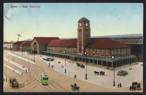 AK Basel, Bad. Bahnhof aus der Vogelschau