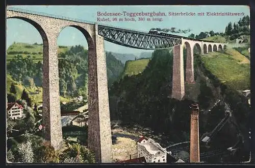 AK St. Gallen, Sitterbrücke, Bodensee-Toggenburgbahn und Elektrizitätswerk Kubel