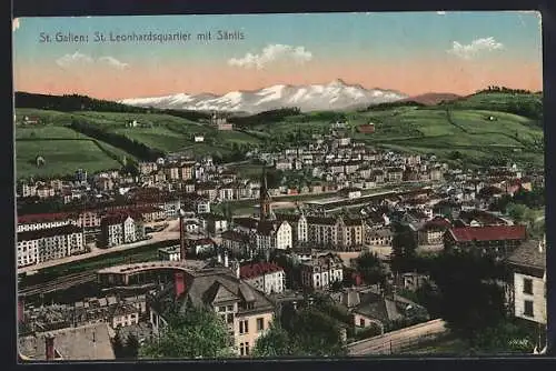 AK St. Gallen, St. Leonhardsquartier mit Säntis