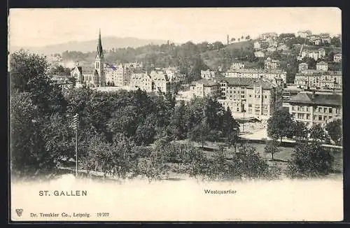 AK St. Gallen, Westquartier mit Kirche