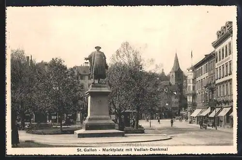 AK St. Gallen, Marktplatz mit Vadian-Denkmal