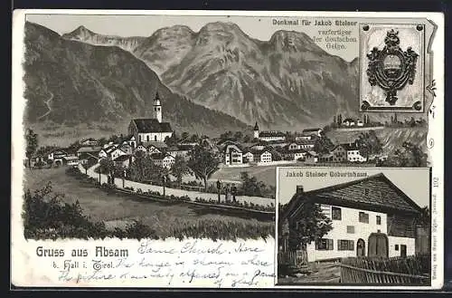 Lithographie Absam, Denkmal für Jakob Steiner, Jakob Steiner Geburtshaus