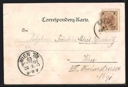 Lithographie Greifenstein a. d. Donau, Kapelle, Ruine Greifenstein, Ortsansicht