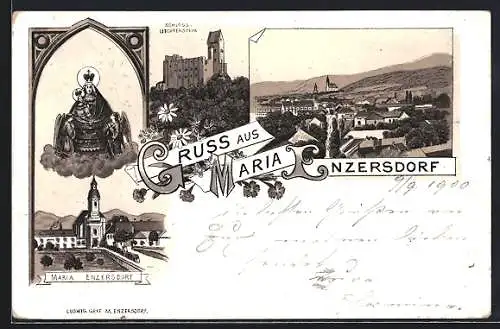 Lithographie Maria Enzersdorf, Schloss Liechtenstein, Gesamtansicht