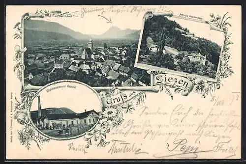 Lithographie Liezen, Etablissement Wasold, Schloss Grafenegg, Panorama