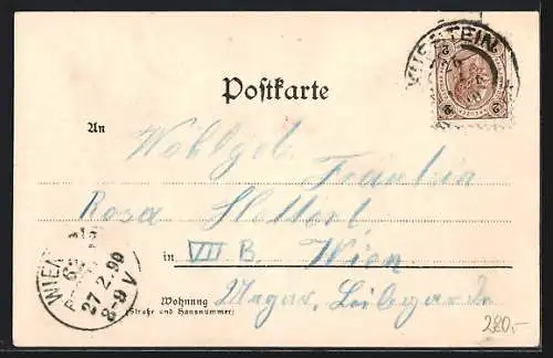 Lithographie Kufstein, Ortsansicht im Abendlicht, Blick auf Hinterbärenbad