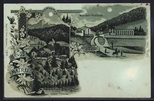 Mondschein-Lithographie Matrei, Wallfahrt-Waldrast, Schloss Trautson