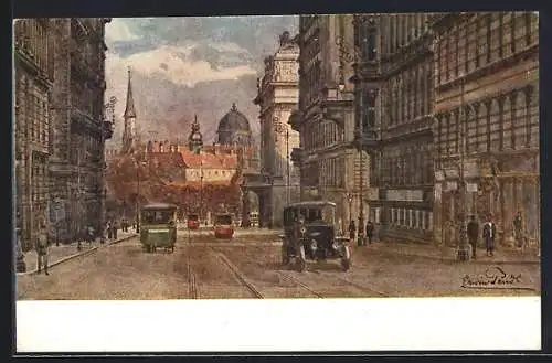 Künstler-AK Wien, Strassenpartie Stadiongasse