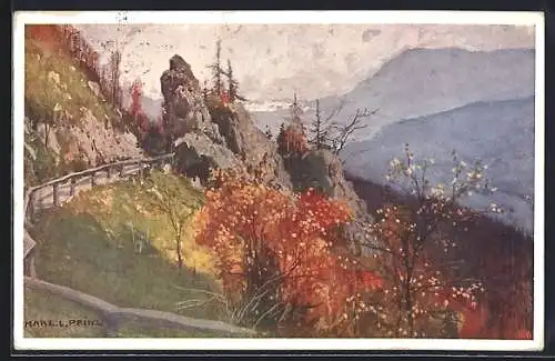 Künstler-AK Karl Ludwig Prinz: Semmering, Lichtensteinstrasse, Blick auf die Rax