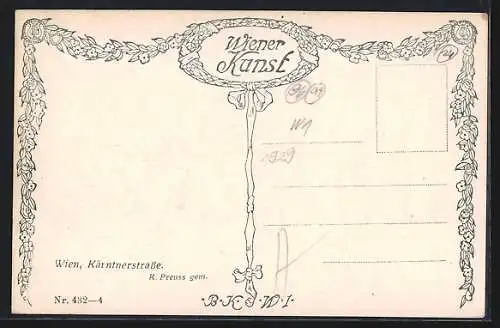 Künstler-AK Wien, Kärntnerstrasse mit Pferdebahn und Automobil