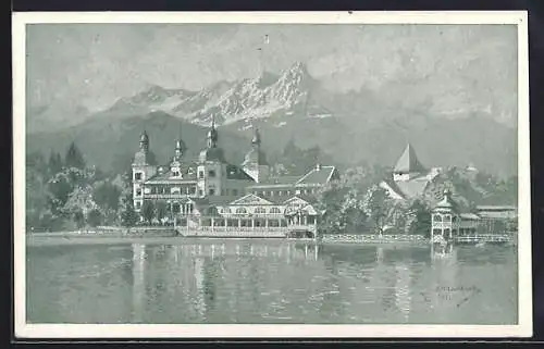 Künstler-AK Eduard Manhart: Velden am Wörthersee, Partie am Seeufer