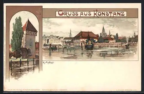 Künstler-AK K. Mutter: Konstanz, Wasserpartien, Schiff