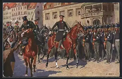 Künstler-AK O. Merte: Leipzig, Blüchers Einzug auf den Marktplatz 1813