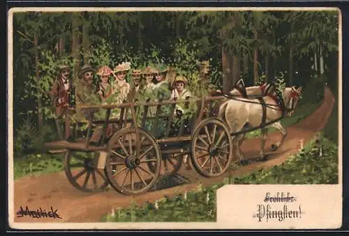 Künstler-AK Alfred Mailick: Kutschfahrt im Wald, Fröhliche Pfingsten