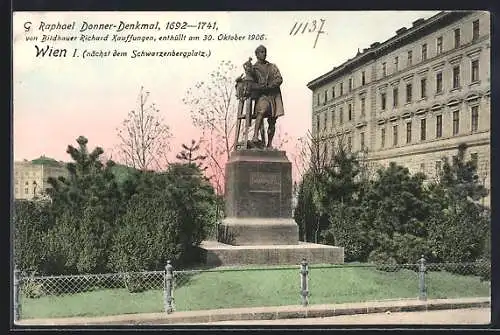 AK Wien, G. Raphael Donner-Denkmal 1692-1741 nächst dem Schwarzenbergplatz