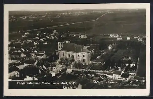 AK Maria Lanzendorf, Fliegeraufnahme mit Wallfahrtskirche