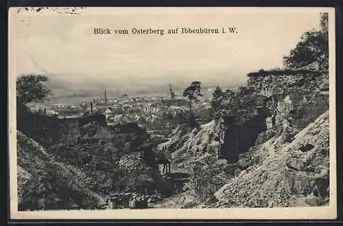 AK Ibbenbüren i. W., Blick vom Osterberg auf die Stadt, mit Steinbruch