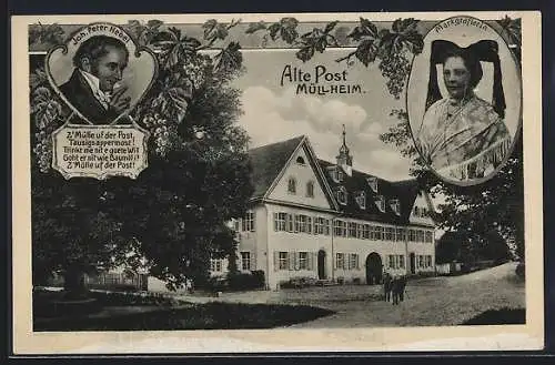 AK Müllheim, Gasthaus Alte Post, Joh. Peter Hebel, Markgräflerin