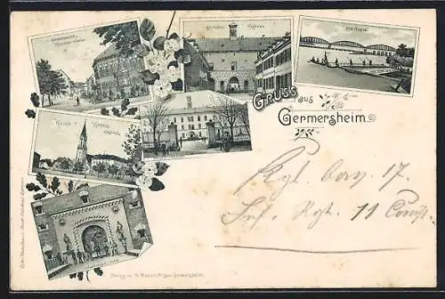 Lithographie Germersheim, Seyssel-Kaserne, Zoller-Kaserne, Kirche & Kloster-Kaserne