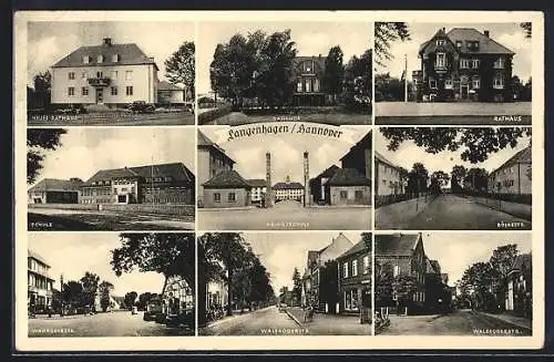 AK Langenhagen /Hannover, Bahnhof, Neues Rathaus, Schule, Bölkestrasse, Walsroderstrasse, Kriegsschule